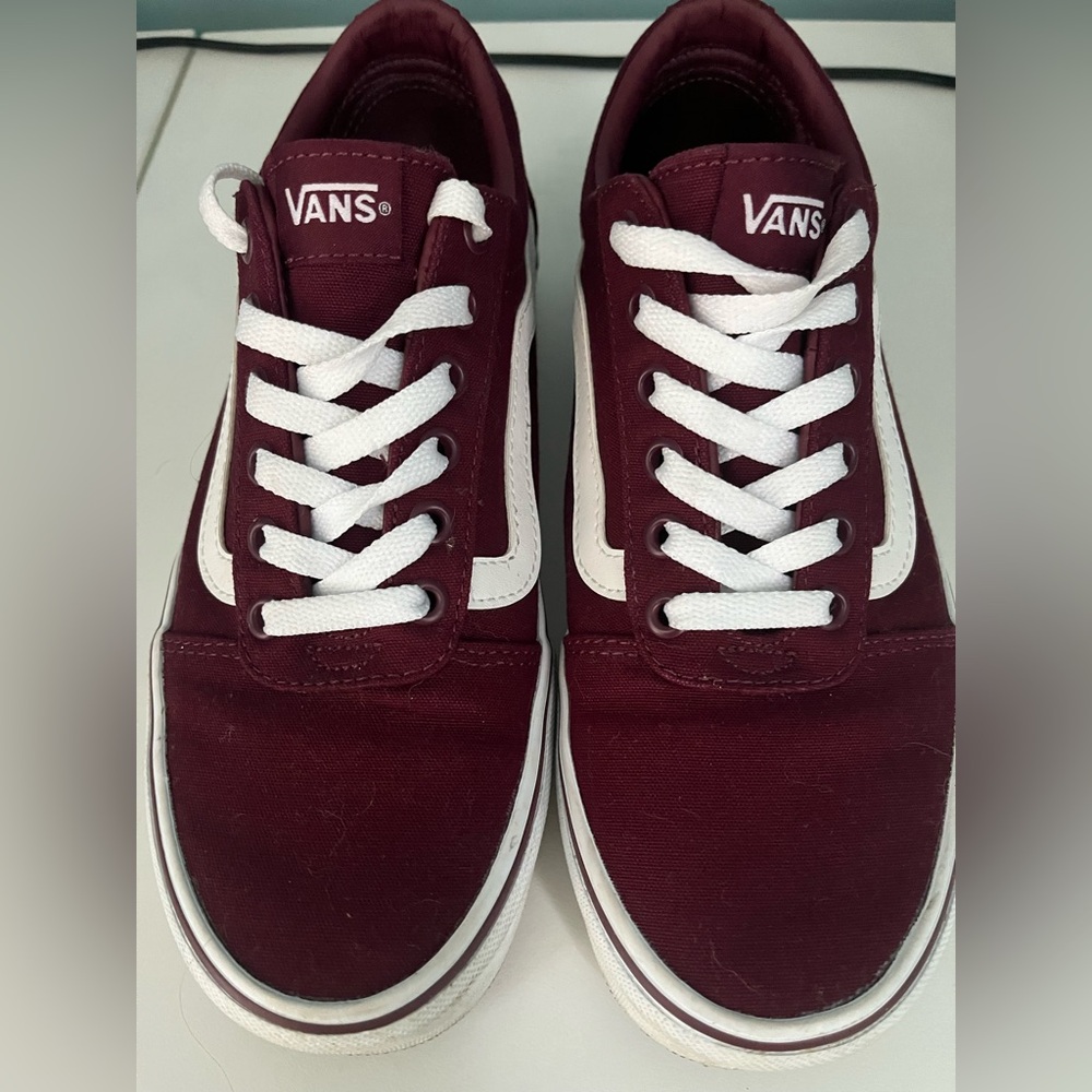 Vans Maroon and White Classic Sneakers